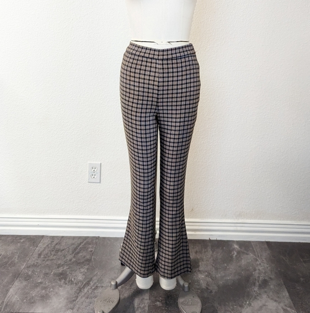 Urban Outfitters Plaid High Rise Flare Leg Stretch Pant Blue Yellow 4 punk